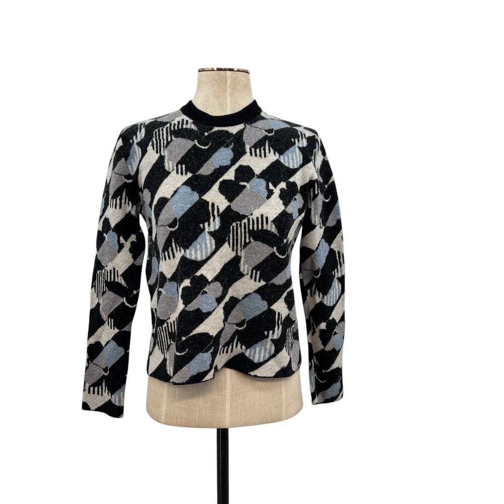 See by Chloe Sweater Geometric Print Wool Pullover Crewneck Black Gray Small